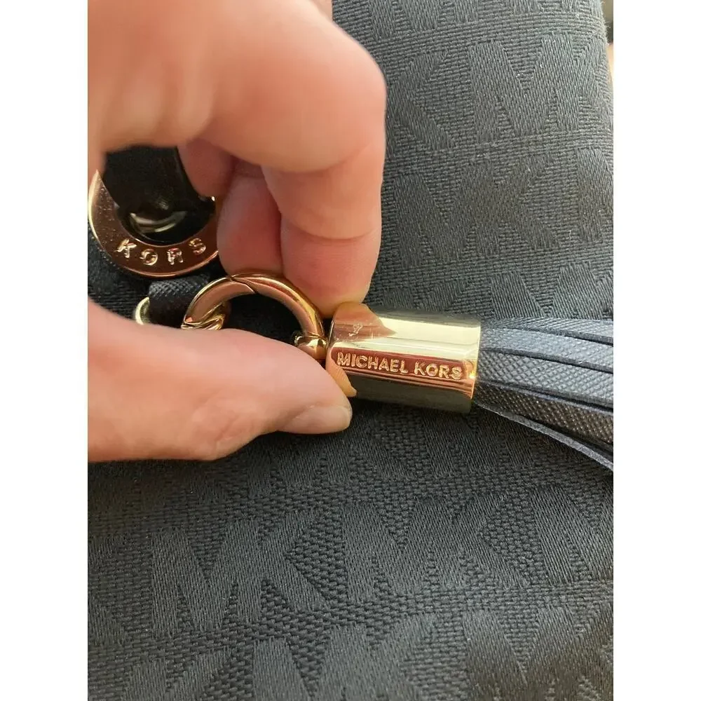MICHAEL KORS, LARGE BLACK SIGNATURE CANVAS SHOULDER BAG